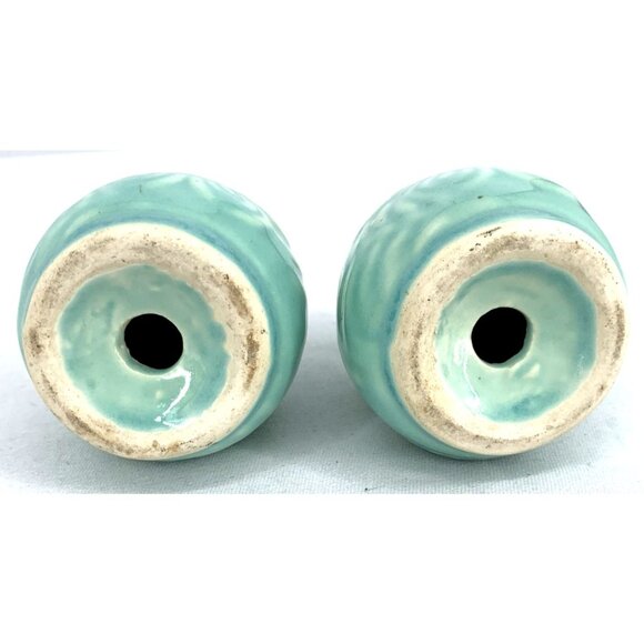Shawnee Pottery Salt Pepper Shakers Aqua Blue Turquoise Flower Fern 3” Embossed - Picture 6 of 6